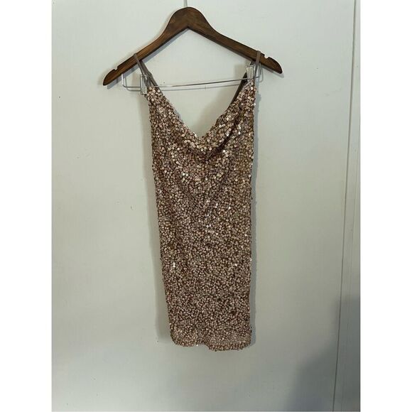 Brand New Morgan & Co Women’s Small Mini Party Sequin Dress in Caramel - Picture 1 of 5